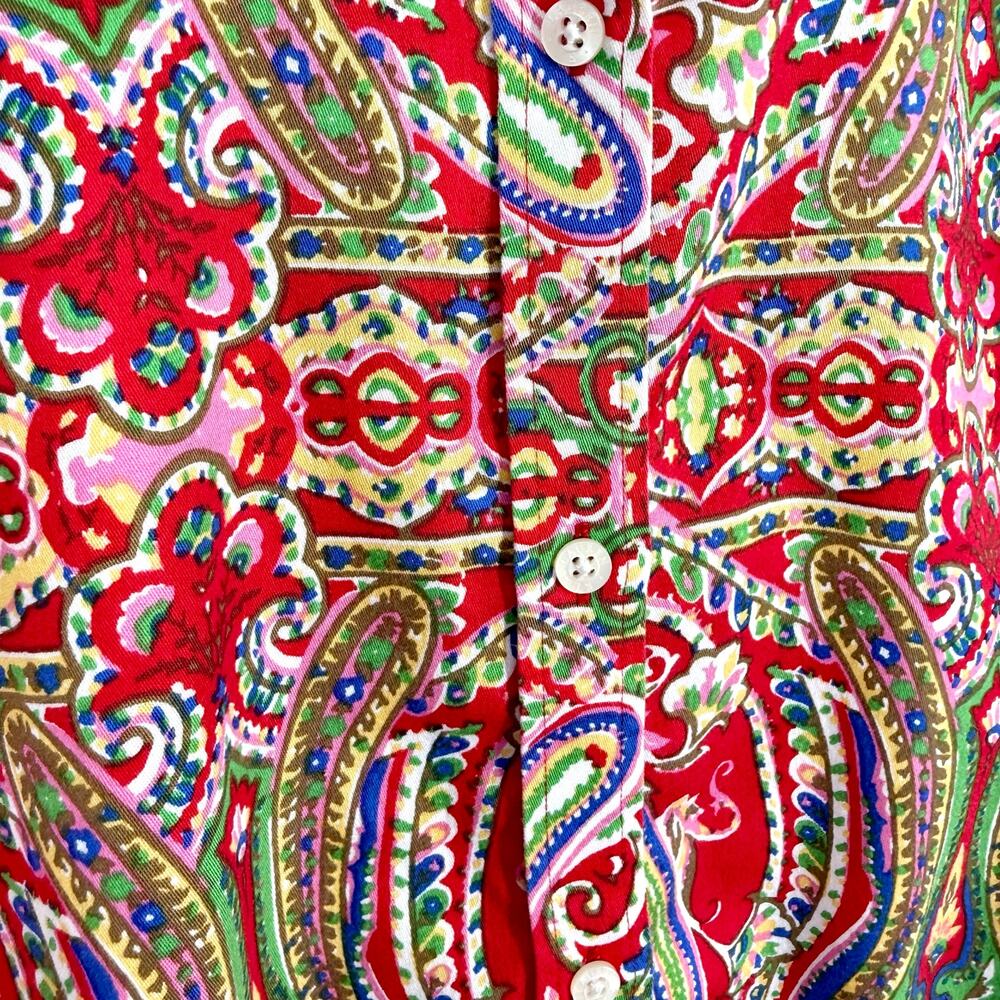 Ralph Lauren Womens Sz Small Non Iron Red Paisley Blouse Shirt Top Artsy - Picture 5 of 9